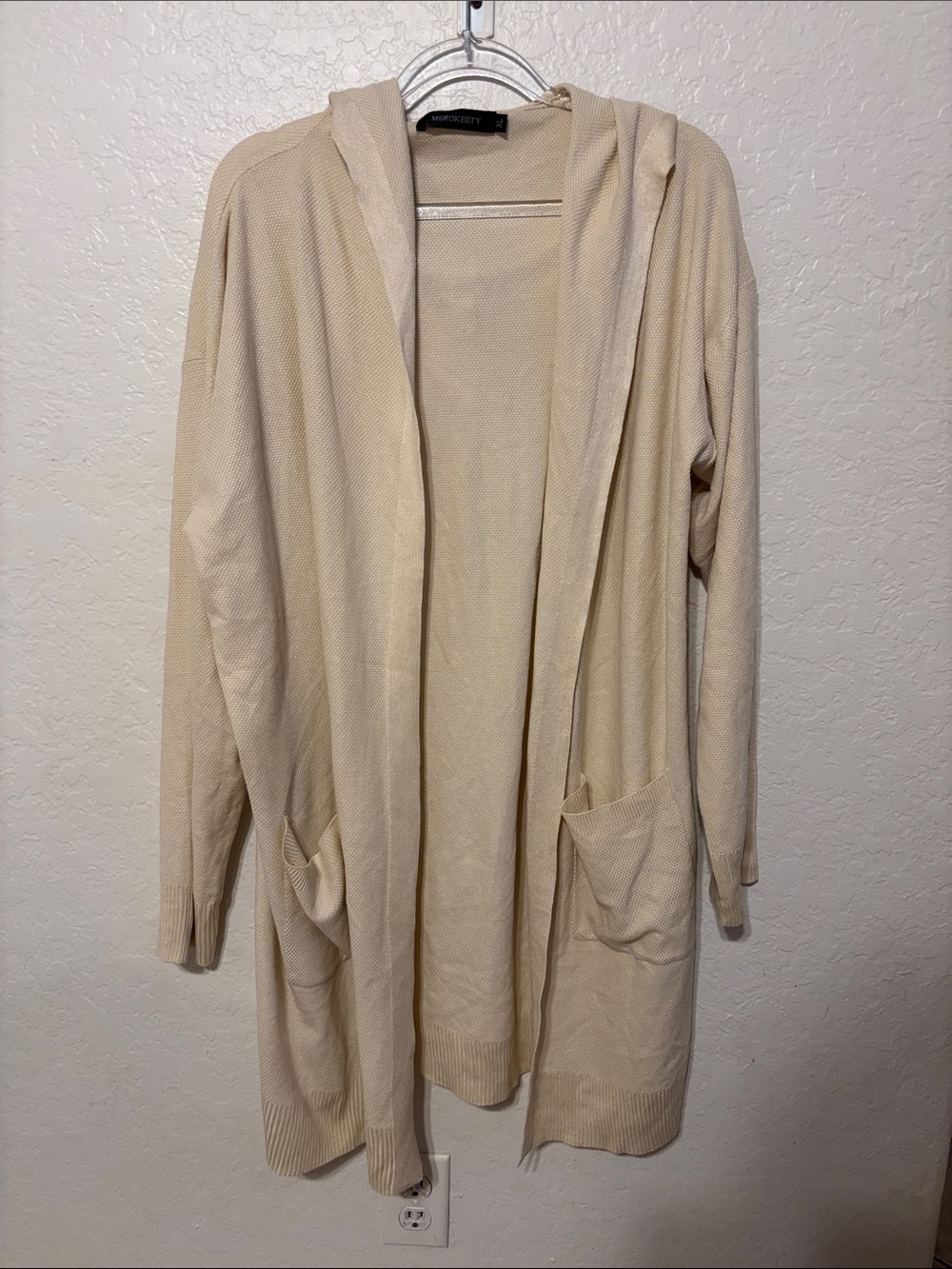 🎼 Merokeety Light Cream Hooded Open-Front Cardigan size XL GUC - Picture 2 of 10